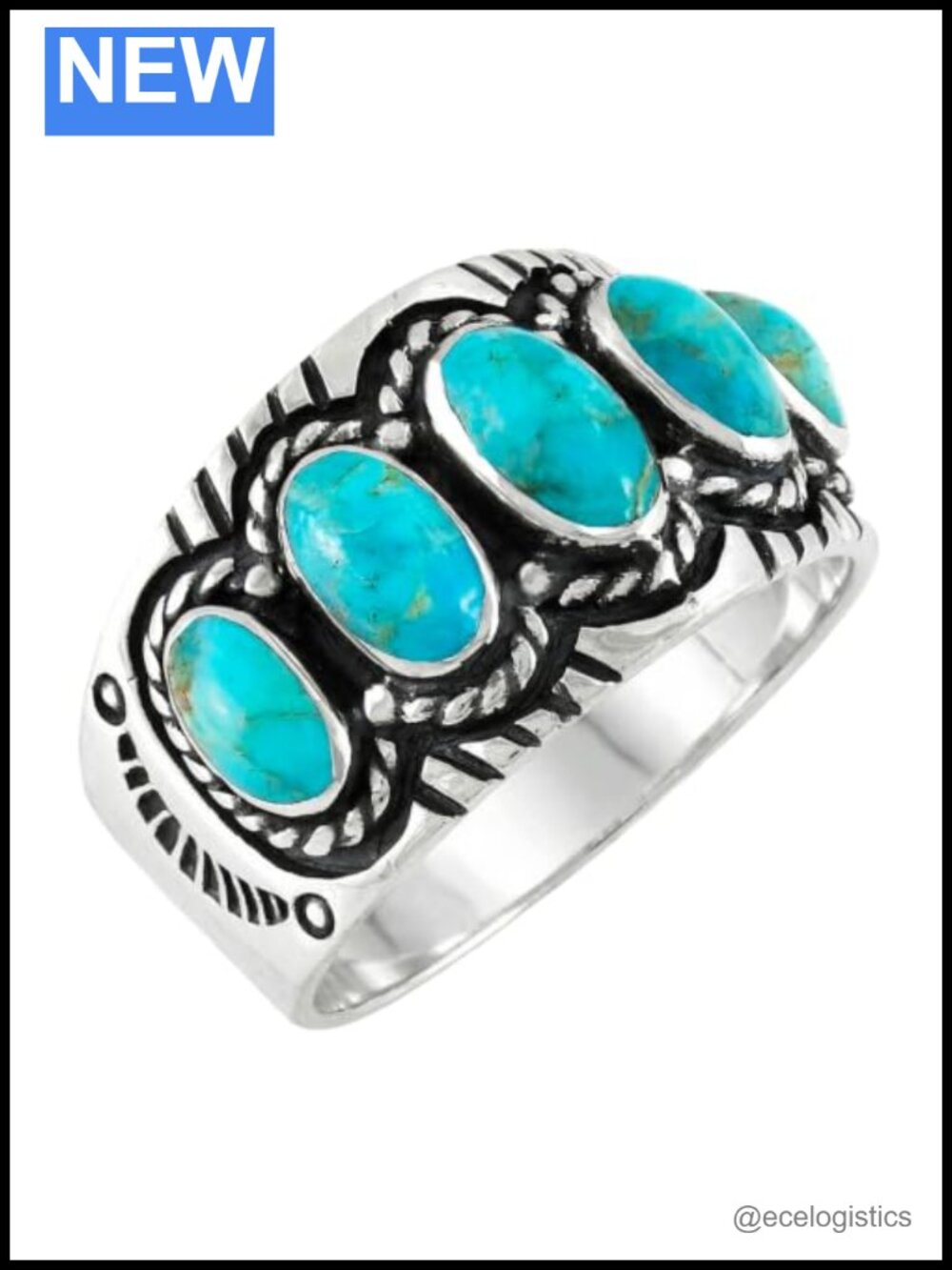Sterling Silver Turquoise Ring Genuine Gemstone Statement Ring